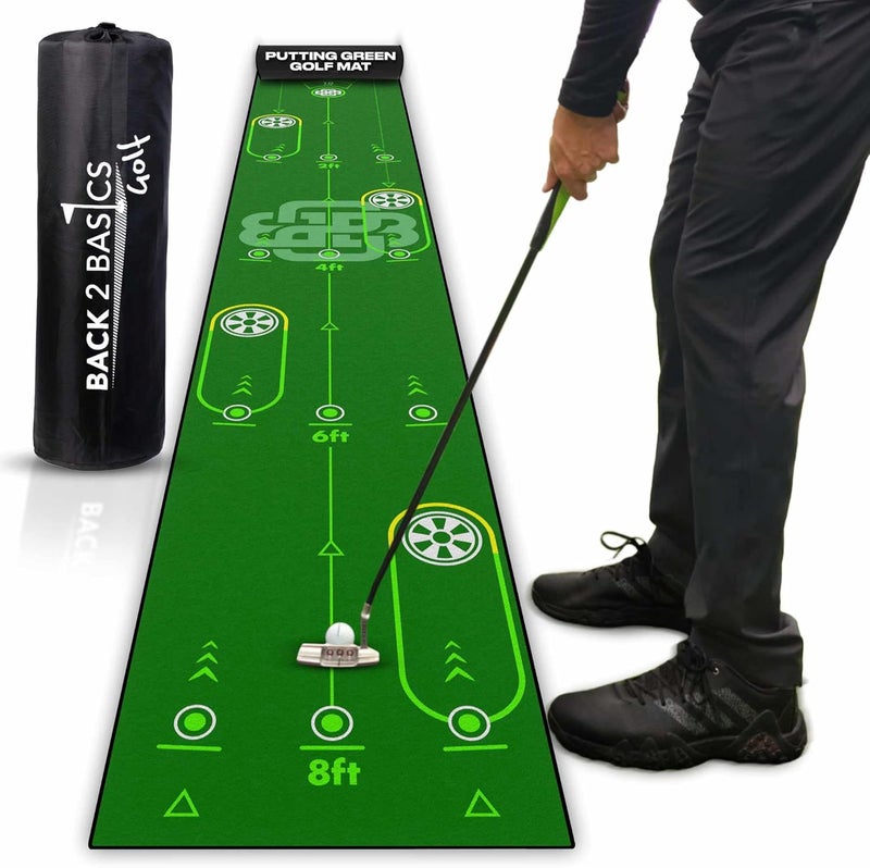 BACK 2 BASICS GOLF Back 2 Basics 10ft Golf Putting Mat - Premium Indoor Putting Green, Realistic Golf Putting for Training - Golf Practice Mat for Indoor/Outdoor Use, Putting Practice Mat for Golfers - Image 1